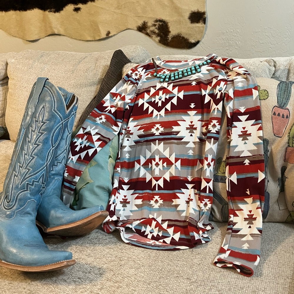 No Boundaries Multicolor Aztec Long Sleeve Tee